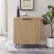 Welwick Designs Coastal Oak/Black Wood and Metal Reeded Accent Cabinet with 2 Doors