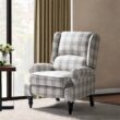 JAYDEN CREATION Bogazk Modern Plaid Grey Polyester Pattern Manual Recliner with Wingback and Rubber Wood Legs