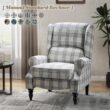 JAYDEN CREATION Bogazk Modern Plaid Grey Polyester Pattern Manual Recliner with Wingback and Rubber Wood Legs
