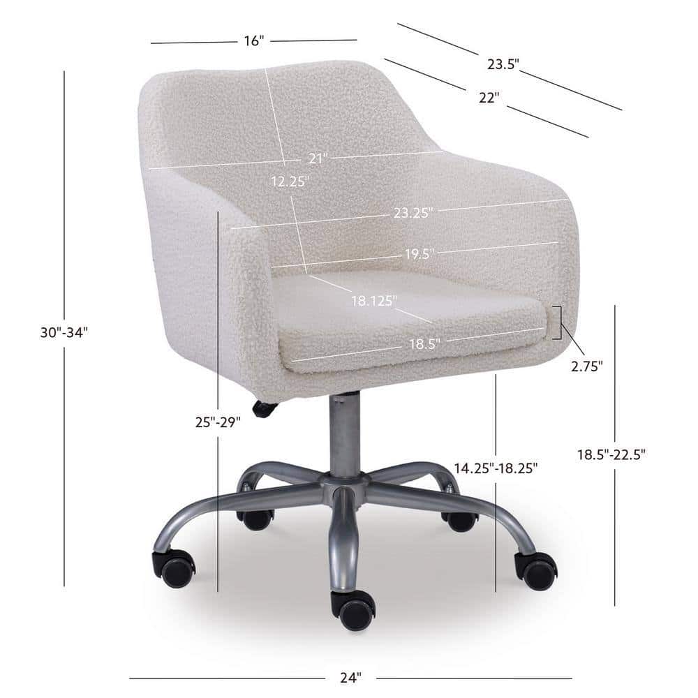 Linon Home Decor Barnes Cream Sherpa Upholstered 17 in. - 21 in. Adjustable Height Office Chair Linon Home Decor Barnes Cream Sherpa Upholstered 17 in. - 21 in. Adjustable Height Office Chair - Image 9