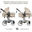 Costway Folding Aluminum Infant Bassinet Reversible Baby Stroller W/ Diaper Bag Beige