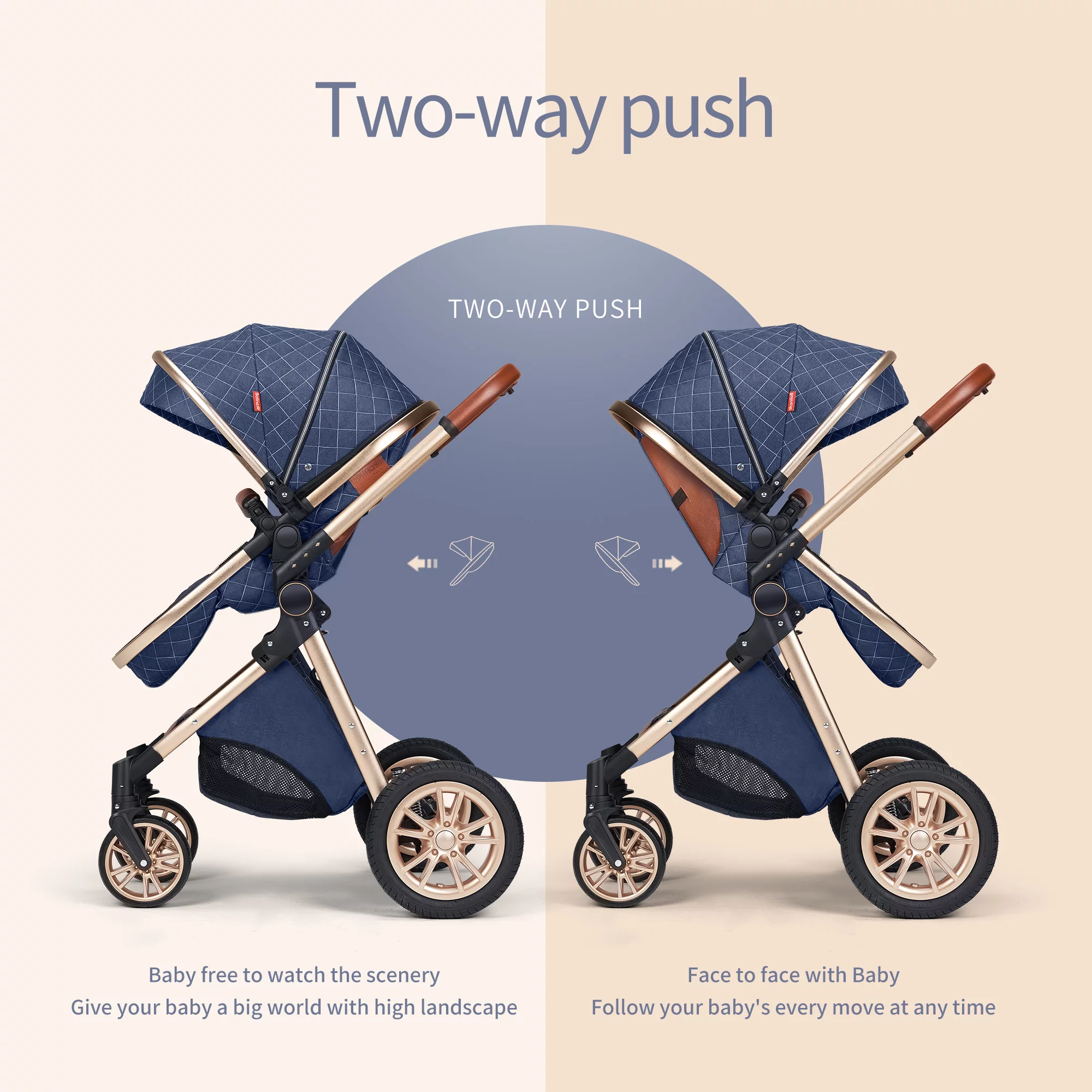 B.Childhood High Landscape Baby Stroller Folding Reversible Seat,Unisex,Blue B.Childhood High Landscape Baby Stroller Folding Reversible Seat,Unisex,Blue - Image 6