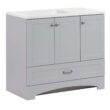 Diamond NOW Cassidy 36-in Pearl Gray Single Sink Bathroom Vanity with White Cultured Marble Top