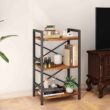 Homeiju Bookshelf, 3 Tier Industrial Bookcase, Metal Small Bookcase