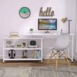 TribeSigns Modern L-Shaped Desk with Storage Shelves (White)