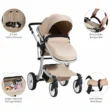 Costway Folding Aluminum Infant Bassinet Reversible Baby Stroller W/ Diaper Bag Beige