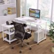 TribeSigns Modern L-Shaped Desk with Storage Shelves (White)