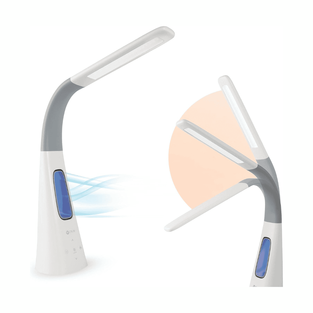 OttLite Cool Breeze LED Lamp with Bladeless Fan Desktop, Table or Nightstand Lamp for Studying or Reading - White OttLite Cool Breeze LED Lamp with Bladeless Fan Desktop, Table or Nightstand Lamp for Studying or Reading - White