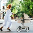 Costway Folding Aluminum Infant Bassinet Reversible Baby Stroller W/ Diaper Bag Beige