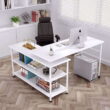 TribeSigns Modern L-Shaped Desk with Storage Shelves, 360° Rotating Desk Corner Computer Desk Study Writing Table Workstation with Open Shelves for Home Office, High Glossy Finish (White)