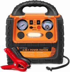 Tyrell Chenergy Power Station 1400 Amp Battery Jump Starter, 110V 400W Power Inverter Battery Booster Pack with AC/DC Outlet & Air Compressor, Portable Power Station Charger