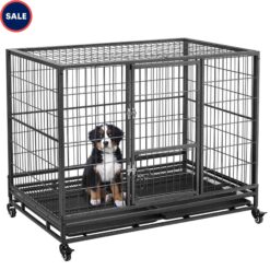 Topeakmart Black Dog Crate with Wire Litter Pans, 42.9" L X 28.5" W X 34.8" H