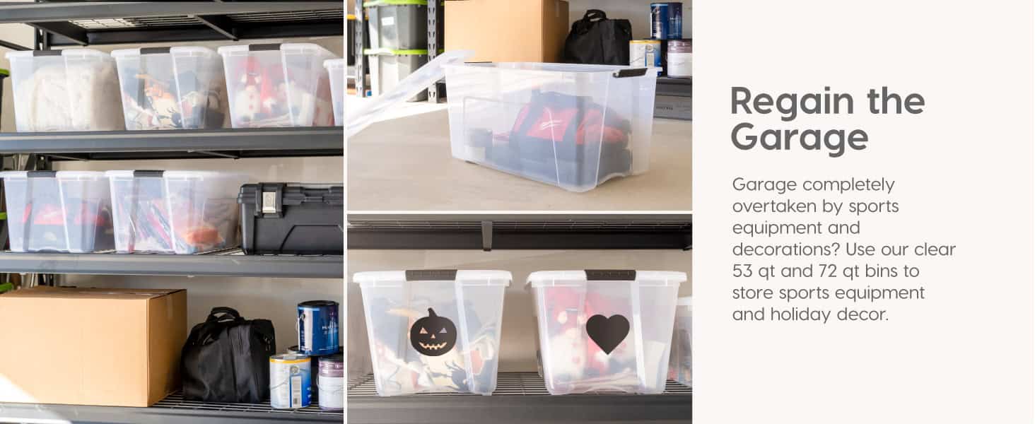 IRIS USA 12 Qt. Plastic Storage Bin Tote Organizing Container, 6 Pack, clear with Black Buckle