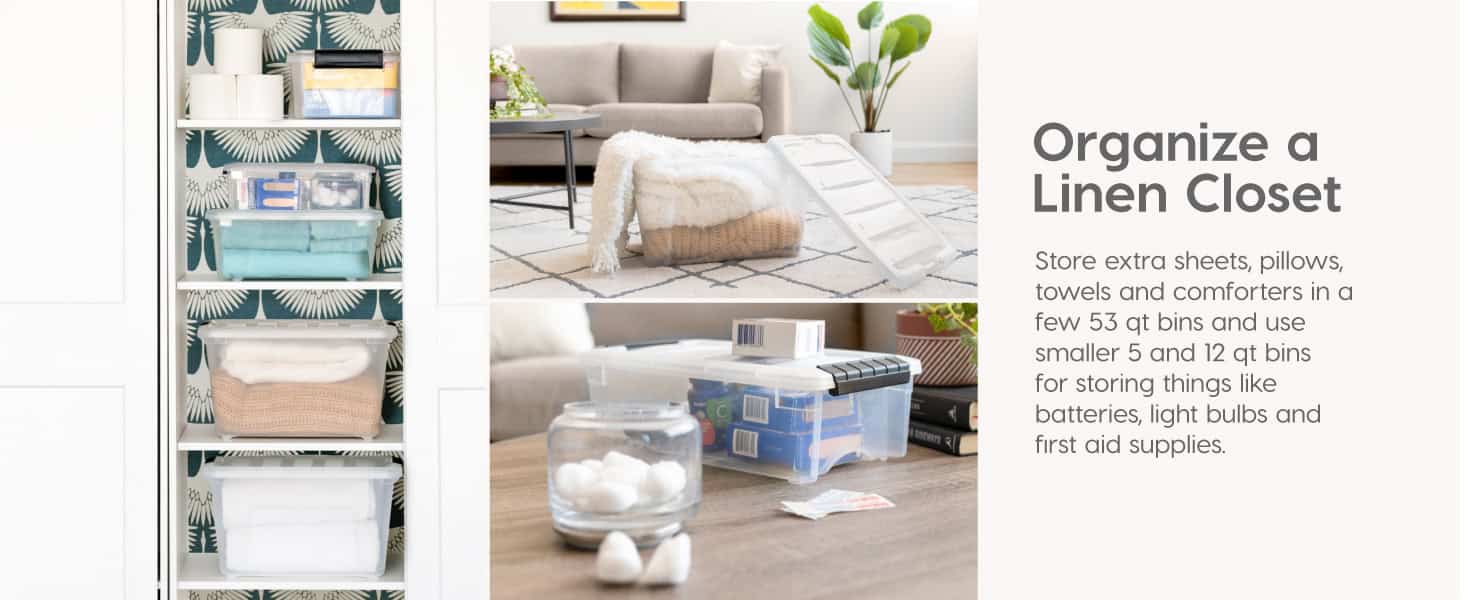IRIS USA 12 Qt. Plastic Storage Bin Tote Organizing Container, 6 Pack, clear with Black Buckle