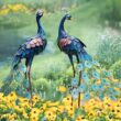 Chisheen Garden Decor Outdoor Statues, Metal Peacock Decor, Set of 2