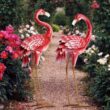 Kircust Flamingo Garden Statues and Sculptures, Metal Birds Yard Art Outdoor Statue (2-Pack)