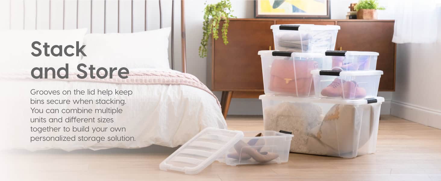 IRIS USA 12 Qt. Plastic Storage Bin Tote Organizing Container, 6 Pack, clear with Black Buckle