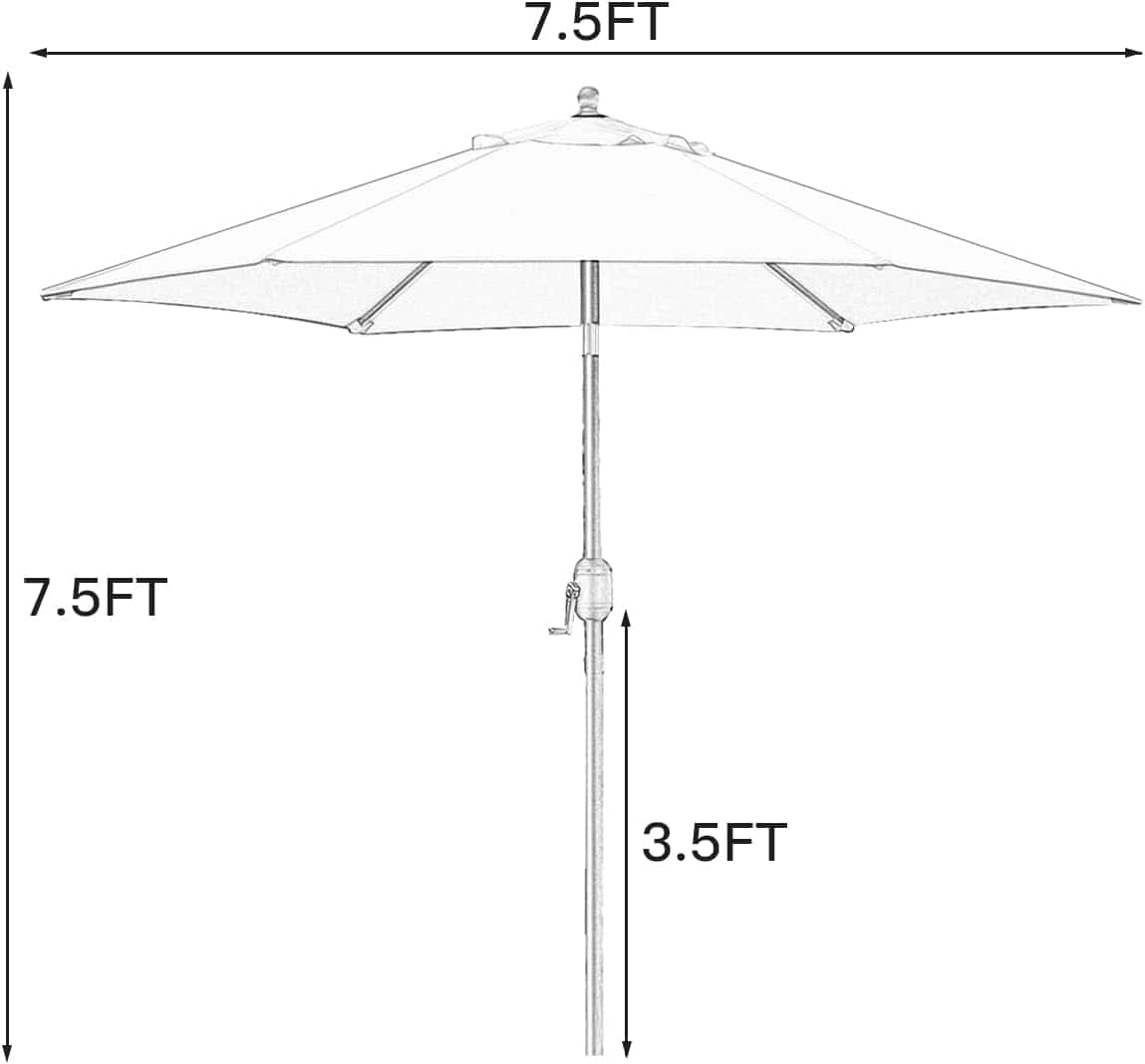 Sunnyglade 7.5' Patio Umbrella Outdoor Table Market Umbrella with Push Button Tilt/Crank, 6 Ribs (Tan) Sunnyglade 7.5' Patio Umbrella Outdoor Table Market Umbrella with Push Button Tilt/Crank, 6 Ribs (Tan) - 7