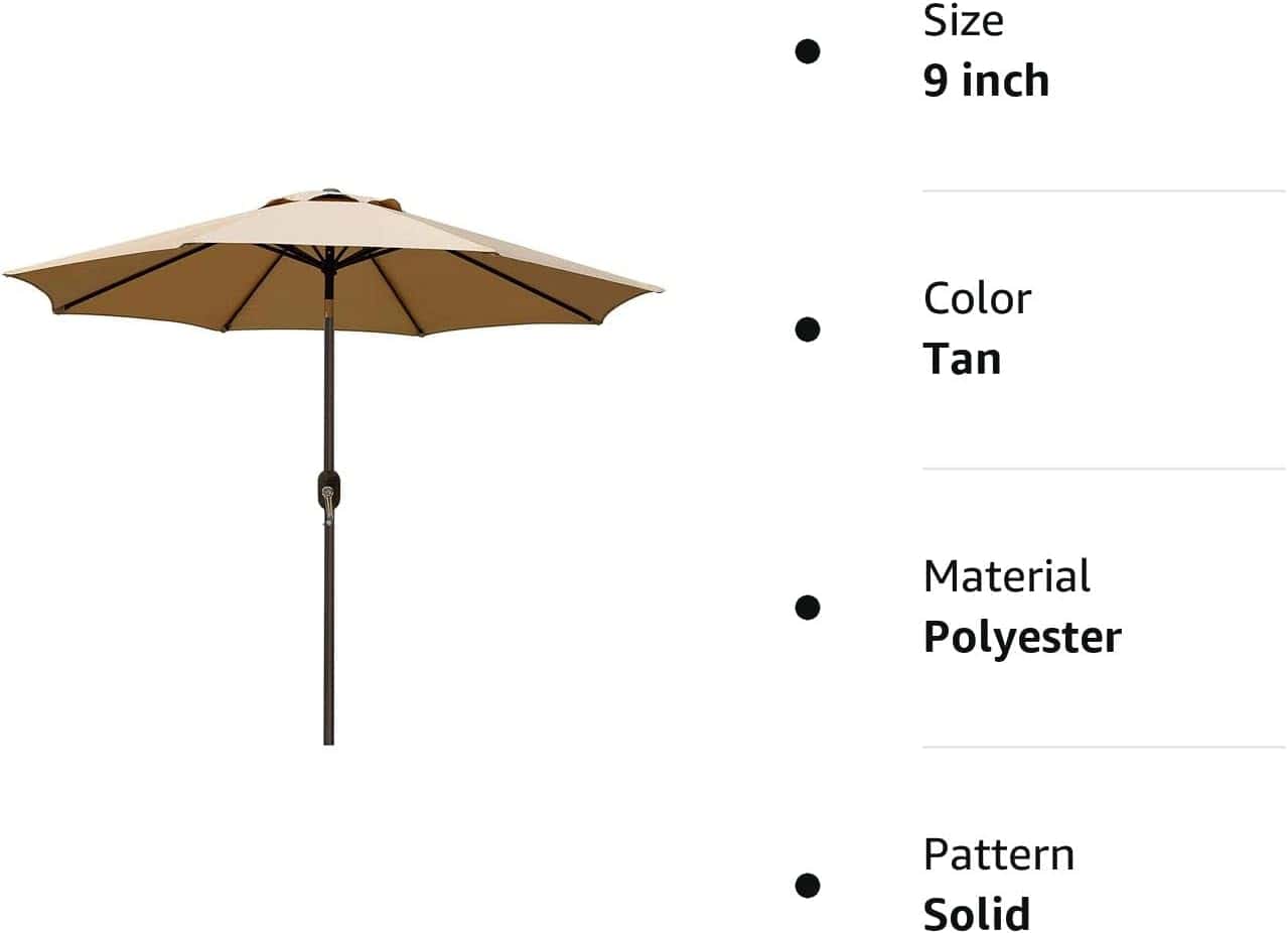 Blissun 9' Outdoor Market Patio Umbrella with Push Button Tilt and Crank, 8 Ribs (Tan) Blissun 9' Outdoor Market Patio Umbrella with Push Button Tilt and Crank, 8 Ribs (Tan) - 7