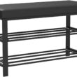 Finnhomy Entryway Shoe Rack with Cushioned Seat, Shoe Bench for Entry, 2 Shelves Storage Bench w/Faux Leather Top Bed Bench, Black - 4