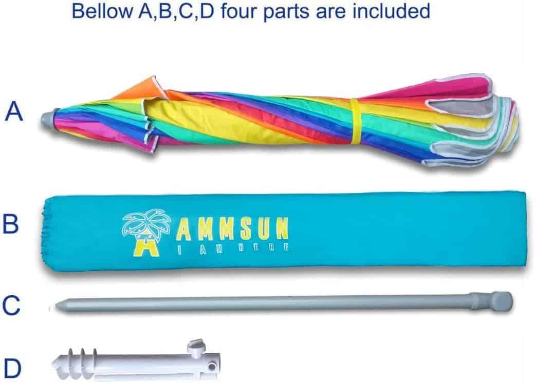 AMMSUN 7.5ft Heavy Duty HIGH Wind Beach Umbrella with sand anchor & Tilt Sun Shelter (Rainbow) AMMSUN 7.5ft Heavy Duty HIGH Wind Beach Umbrella with sand anchor & Tilt Sun Shelter, UV 50+ Protection Outdoor Umbrellas Sunshade with Carry Bag for Patio Garden Pool Backyard (Rainbow) - 4