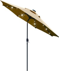 Sunnyglade 9' Solar LED Lighted Patio Umbrella with 8 Ribs/Tilt Adjustment and Crank Lift System (Light Tan) - 1