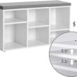 VASAGLE Shoe Bench, Shoe Storage Organizer with 6 Compartments and 3 Adjustable Shelves, Cushioned Seat, Compact and Narrow, for Entryway, Hallway, Closet, White and Gray ULHS23WT - 4