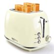 Toasters 2 Slice Retro Stainless Steel Toasters with Bagel, Cancel, Defrost Function and 6 Bread Shade Settings Bagel Toaster, Beige
