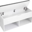 VASAGLE Shoe Bench, Storage Bench with 2 Open and 1 Closed Compartments, Shoe Shelf, Padded Seat, for Entryway, Living Room, Bedroom, White and Gray ULHS021W01 - 1