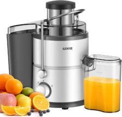 Juicer with 800W Motor, GDOR Juicer Machine with 3” Feed Chute, Dual Speeds Juice Maker for Fruits and Veggies, Anti-Drip Function Centrifugal Juicer, Include Cleaning Brush, BPA-Free, White - 1