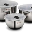 HexClad Cookware Set of Three Stainless Steel Mixing Bowls with Air Tight Vacuum Seal and Non-Slip Safety Base, 1.3,3 and 5 Quarts - 1
