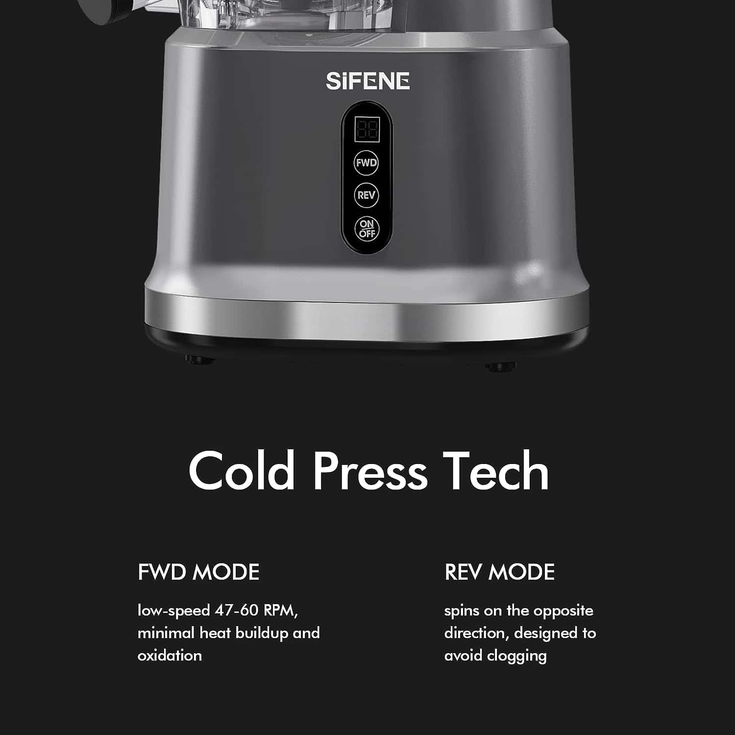 SiFENE Cold Press Whole Slow Masticating Juicer, Easy-Clean, High Yield Fruit & Veg Juice, BPA-Free, Gray SiFENE Cold Press Juicer Machines, Big Mouth 83mm Opening Whole Slow Masticating Juicer, Easy-Clean Juice Extractor Maker For Full-Bodied Fruit & Veg Juice, High Yield, BPA-Free, Gray - 4