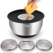 Wildone Mixing Bowls Set of 5, Stainless Steel Nesting Bowls with Airtight Lids Wildone Mixing Bowls Set of 5, Stainless Steel Nesting Bowls with Airtight Lids, 3 Grater Attachments, Measurement Marks & Non-Slip Bottoms, Size 5, 3, 2, 1.5, 0.63 QT, Great for Mixing & Serving - 3