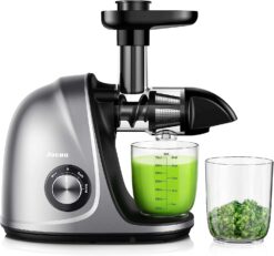 Jocuu Slow Masticating Juicer with Soft/Hard Modes Easy to Clean Quiet Motor & Reverse Function, Cold Press Juicer for Fruit & Vegetable, 90% Juice Yield, with Brush & Recipes (Grey) - 1