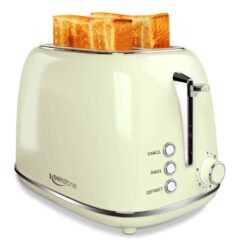 Toasters 2 Slice Retro Stainless Steel Toasters with Bagel, Cancel, Defrost Function and 6 Bread Shade Settings Bagel Toaster, Beige