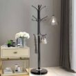 Kertnic Metal Coat Rack Stand with Natural Marble Base, Free Standing Hall Tree with 12 Hooks for Hanging Scarf, Bag, Jacket, Home Entry-way Hat Hanger Organizer (Black) - 2