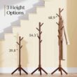 Pipishell Coat Rack, Coat Rack Freestanding with 3 Adjustable Sizes Coat Tree and 8 Hooks, Sturdy Wooden Coat Rack Stand for Cloathes, Hat, Used in Bedroom/Office/Hallway/Bedroom，Brown - 3