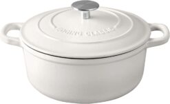 EDGING CASTING Enameled Cast Iron Covered 5.5 Quart Dutch Oven with Dual Handle, White - 1