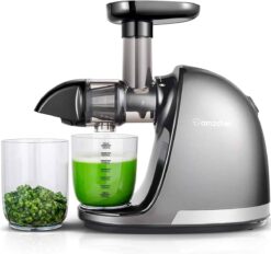 Masticating Juicer Machines, AMZCHEF Slow Cold Press Juicer with Reverse Function, High Juice Yield, Easy Clean with Brush,Recipes for High Nutrient Fruits and Vegetables, Gray(Updated) - 1