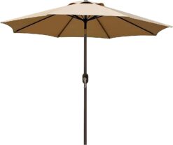Blissun 9' Outdoor Market Patio Umbrella with Push Button Tilt and Crank, 8 Ribs (Tan) - 1