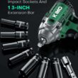 KIMO Cordless Impact Wrench, 3000 RPM & Max Torque 350 ft-lbs (475N.m), 1/2 Impact Gun with 3.0Ah Li-ion Battery, 7 Drive Impact Sockets, 3 Inch Extension Bar, 1 Hour Fast Charger,1/2 Impact Driver - 6