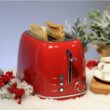 2 Slice Stainless Steel Toaster Retro with 6 Bread Shade Settings, Bagel, Cancel, Defrost Function, Extra Wide Slot, Removable Crumb Tray, Red