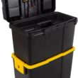 Portable Tool Box with Wheels - Stackable 2-in-1 Tool Chest with Fold-Down Comfort Handles, Tough Latches, and Removable Storage Trays by Stalwart - 1