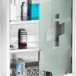 WENKO Medicine Cabinet with Lock, Wall mounted Bathroom Storage, Hanging Medical Cabinet, First Aid Wall Cabinet with Safety Glass Door, Modern, Medium, 11.8 x 15.7 x 4.7 in, Silver Shiny - 1