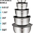Wildone Mixing Bowls Set of 5, Stainless Steel Nesting Bowls with Airtight Lids Wildone Mixing Bowls Set of 5, Stainless Steel Nesting Bowls with Airtight Lids, 3 Grater Attachments, Measurement Marks & Non-Slip Bottoms, Size 5, 3, 2, 1.5, 0.63 QT, Great for Mixing & Serving - 7