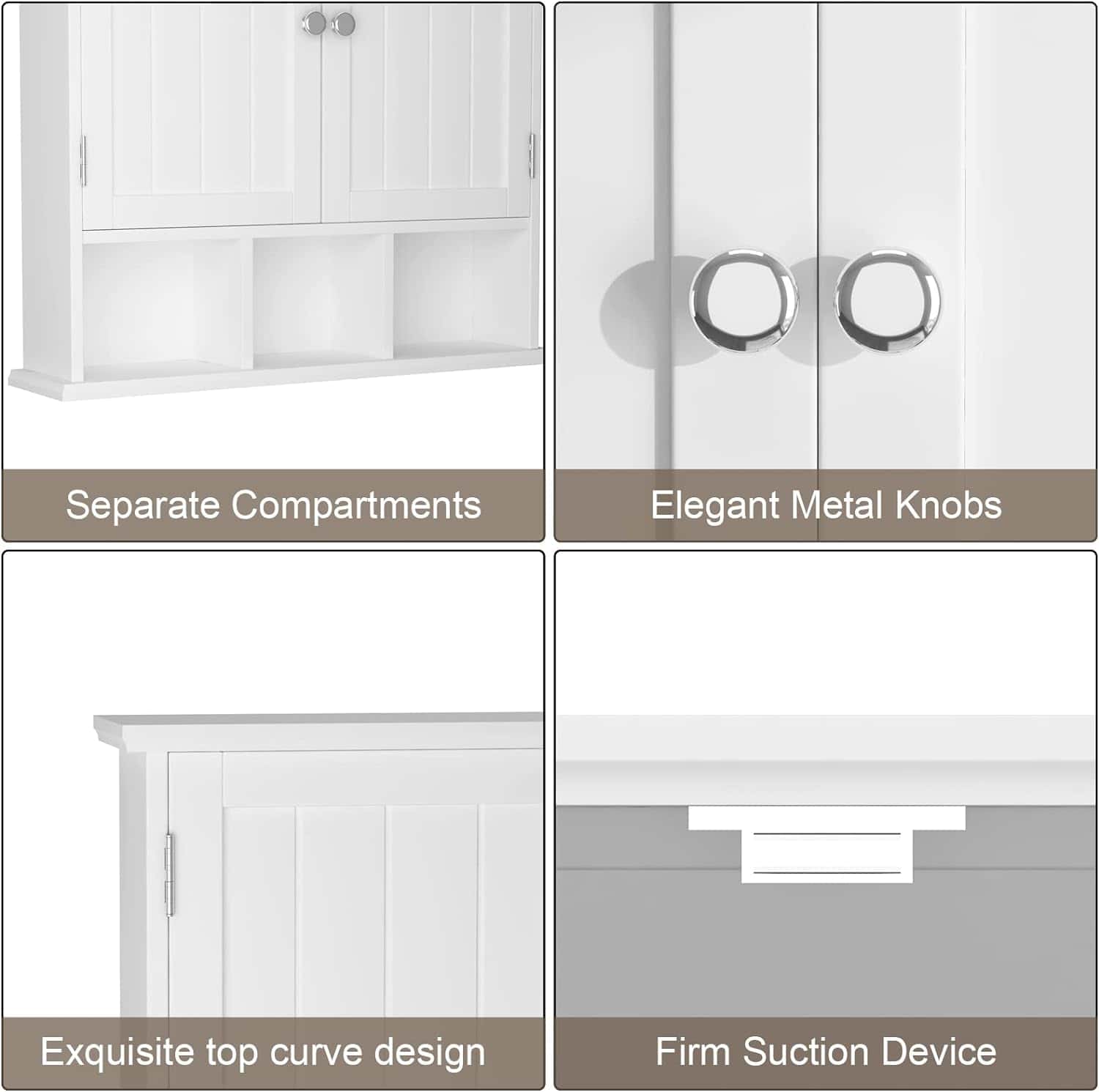 ChooChoo Bathroom Cabinet Wall Mounted 2-Door with 3 Open Shelves, Wooden Medicine Cabinets, White ChooChoo Bathroom Cabinet Wall Mounted 2-Door with 3 Open Shelves, Wooden Medicine Cabinets with Adjustable Shelf, Space Saver Storage Cabinets Over The Toilet for Bathroom&Living Room, White - 4