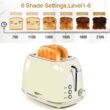 Toasters 2 Slice Retro Stainless Steel Toasters with Bagel, Cancel, Defrost Function and 6 Bread Shade Settings Bagel Toaster, Beige