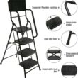 WiberWi 4 Step Ladder with Handrails 500 lb Capacity Step Stool Folding Portable Ladders for Home Kitchen Steel Frame with Non-Slip Wide Pedal Stepladder with Attachable Tool Bag Black - 5