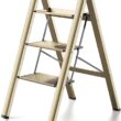 3 Step Ladder Aluminum Lightweight Folding Step Stool Wide Anti-Slip Pedal 330 Lbs Capacity Household Office Portable Stepladder,Champagne Gold - 1