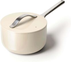 Caraway Nonstick Ceramic Sauce Pan with Lid (3 qt) - Non Toxic, PTFE & PFOA Free - Oven Safe & Compatible with All Stovetops (Gas, Electric & Induction) - Cream - 1